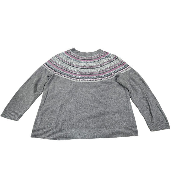 J Jill Fair Isle Stripes Raglan Sweater Women's Sz L Charcoal Gray Pullover - Picture 1 of 6